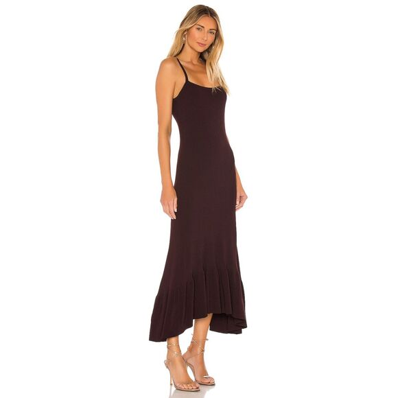 A.L.C Womens Dress Large Burgundy Pullover Midi Ribbed Asymmetric Ruffle RAVENEL - Picture 1 of 10
